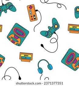 Seamless pattern Retro computer games. Nostalgia of the 90s. Design for fabric, textiles, wallpaper, packaging.	
