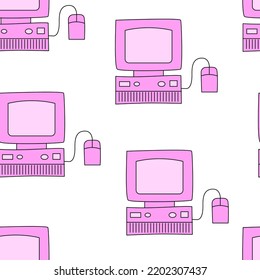 Seamless pattern with retro computers. Vector nostalgic background in y2k, 00s, 90s concept