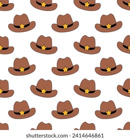 Seamless Pattern with retro Cowboy hat. Western and wild west theme background. Hand drawn vector flat illustration.