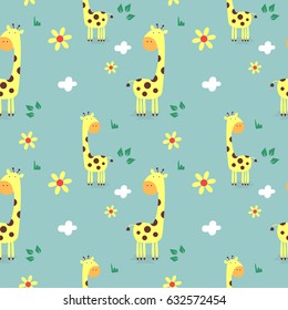 Seamless Pattern of Retro Cute Giraffe Design for t-shirt, mug, bag lunchbox, wallpaper, wrapper, poster and banner flat design for kids. vector illustration
