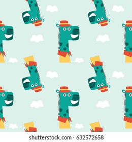 Seamless Pattern of Retro Cute Giraffe Design for t-shirt, mug, bag lunchbox, wallpaper, wrapper, poster and banner flat design for kids. vector illustration
