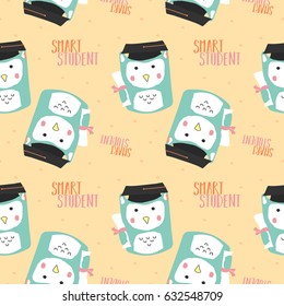 Seamless Pattern of Retro Cute Owl Design for t-shirt, mug, bag lunchbox, wallpaper, wrapper, poster and banner flat design for kids. vector illustration