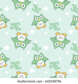 Seamless Pattern of Retro Cute Owl Design for t-shirt, mug, bag lunchbox, wallpaper, wrapper, poster and banner flat design for kids. vector illustration