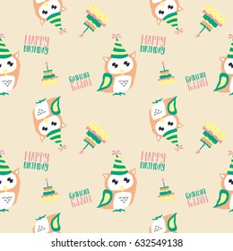Seamless Pattern of Retro Cute Owl Design for t-shirt, mug, bag lunchbox, wallpaper, wrapper, poster and banner flat design for kids. vector illustration