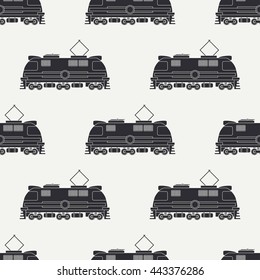 Seamless pattern with retro electric locomotive silhouette. Vector illustration. Elements for design. Railroad transportation. Graphic texture for design , wallpaper. Railroad. Electric locomotive.