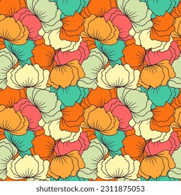 Seamless pattern with retro flowers. 70s style colorful floral background