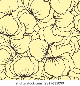 Seamless pattern with retro flowers. 70s style monochrome floral background