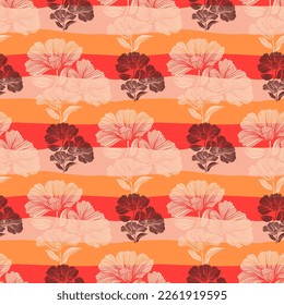 Seamless pattern with retro flowers. Vintage floral background. Design for fabric, textile print, wrapping paper, cover, poster. Vector illustration