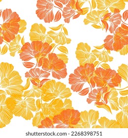 Patrón sin foco con flores retro. Fondo floral vintage. Diseño para tela, impresión textil, papel de envoltura, cubierta, afiche. Ilustración del vector