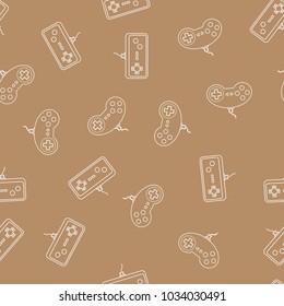Seamless pattern retro gamepad line. Seamless texture game background