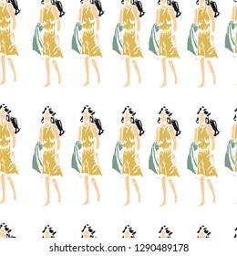 seamless pattern of retro girl