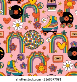 seamless pattern with  retro groovy elements