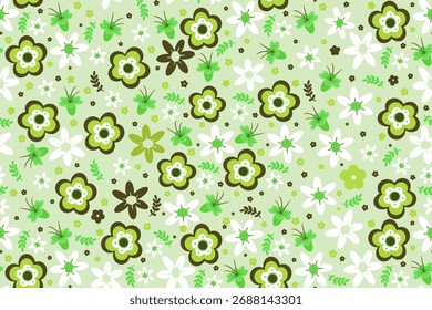 seamless pattern retro groovy floral