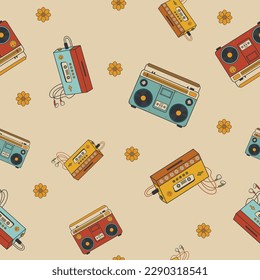 Seamless pattern retro groovy set. Disco wallpaper. Vector