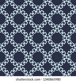 Seamless pattern with retro hand-drawn sketch silver chain on dark background. Drawing engraving texture. Great design for fashion, textile, decorative frame, yacht style card. Vector illustration