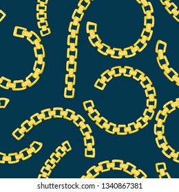 Seamless pattern with retro hand-drawn sketch golden chain on dark background. Drawing engraving texture. Great design for fashion, textile, decorative frame, yacht style card. Vector illustration