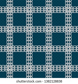 Seamless pattern with retro hand-drawn sketch silver chain on dark background. Drawing engraving texture. Great design for fashion, textile, decorative frame, yacht style card. Vector illustration
