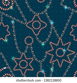 Seamless pattern with retro hand-drawn sketch golden chain on dark background. Drawing engraving texture. Great design for fashion, textile, decorative frame, yacht style card. Vector illustration