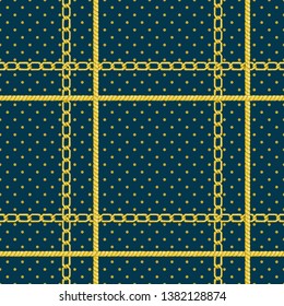 Seamless pattern with retro hand-drawn sketch golden chain on dark background. Drawing engraving texture. Great design for fashion, textile, decorative frame, yacht style card. Vector illustration