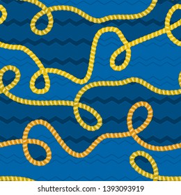Seamless pattern with retro hand-drawn sketch golden chain on blue dark background Drawing engraving texture. Great design for fashion, textile, decorative frame, yacht style card. Vector illustration