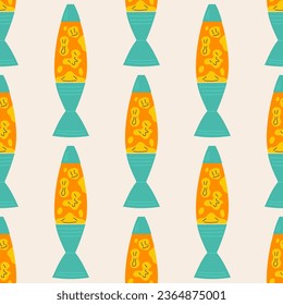 Seamless pattern retro lava lamp 70s.
