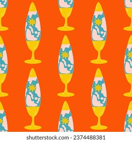 Seamless pattern retro lava lamp 70s.