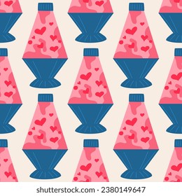 Seamless pattern retro lava lamp 70s.