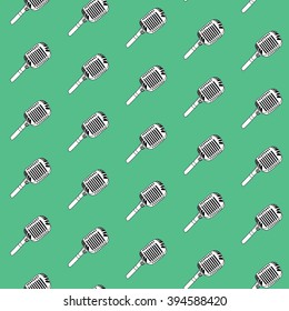 Seamless pattern. Retro microphone background textures, hand drawn doodle. Pop art design. Flat style. Party poster, wrapping paper, card, textile, print, wallpaper. Vector illustration