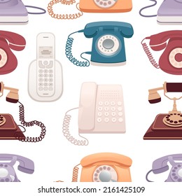 Patrón sin igual de retro y moderno de la ilustración vectorial de los teléfonos fijos domésticos