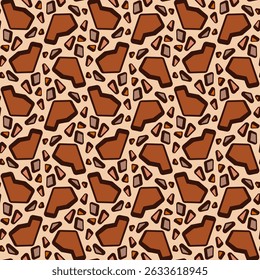 Seamless Pattern - Retro Mosaic with Shapes (Cream, Mocha Mousse, Beige, Peach, Orange) - Repeating Vector Image; Easily Editable; Endless Design; Colorful lIlustration. Print for Gift Paper, etc.