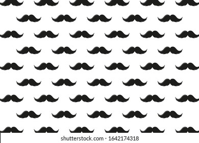 Seamless Pattern With Retro Mustache,  Isolated Vector Doodle Wallpaper Background, Vector Illustration