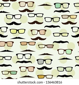 Seamless pattern with retro mustache & spectacle frames