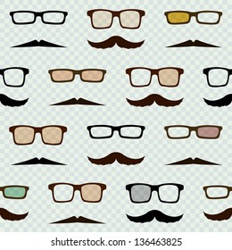 Seamless pattern with retro mustache & spectacle frames