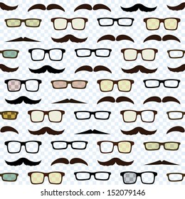 Seamless pattern of retro mustache & spectacle frame 