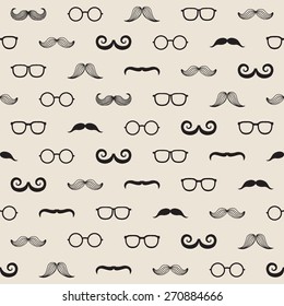 Seamless pattern with retro mustache & spectacle frames  for design fabric,backgrounds, package, wrapping paper, covers, fashion
