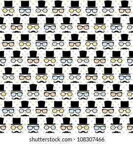 Seamless pattern of retro mustache,spectacle frames & hat