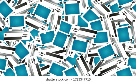 Seamless pattern of retro old hipster computers from the 70s, 80s, 90s, 2000s, background.