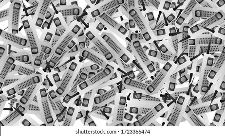 Seamless pattern of retro old hipster cell mobile phones from the 70s, 80s, 90s, 2000s, background.