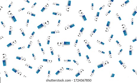 Seamless pattern of retro old hipster music audio cassette players from the 70s, 80s, 90s, 2000s on a white background.