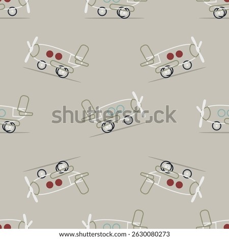 Seamless pattern with retro outline airplanes on beige background