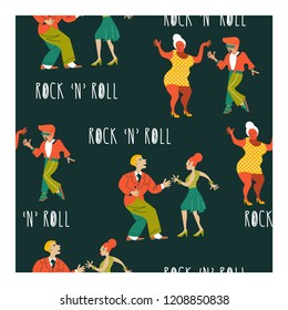 Seamless pattern. Retro party. People dance rock and roll. Stylish vintage illustration.
