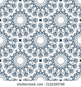 Seamless pattern with retro patterns. Background with white and blue color. Good for wallpaper. Vector.