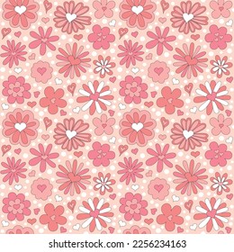 Seamless pattern with retro pink colors hearts.