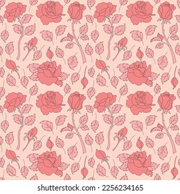 Seamless pattern with retro pink colors hearts.
