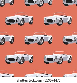 Seamless Pattern With Retro   Race Car, Vector 