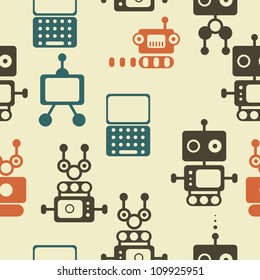 seamless pattern of retro robots