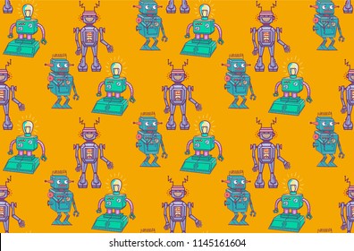 seamless pattern with retro robots