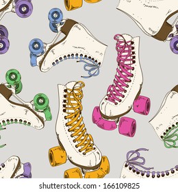 Seamless pattern with retro roller skates