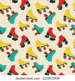 Seamless pattern with Retro roller skates icon hipster style. Modern vintage. Vector illustration