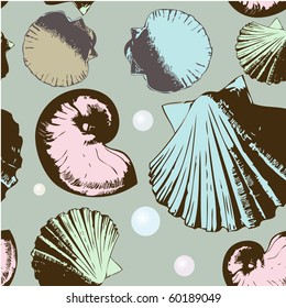 Seamless pattern with retro shells